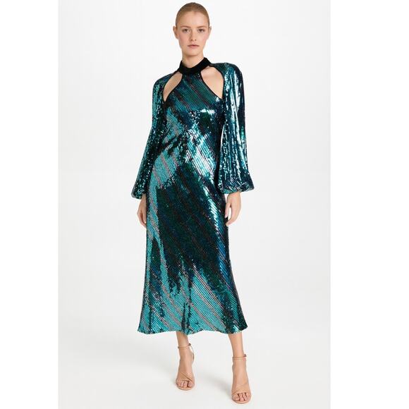 RIXO Dresses & Skirts - Rixo Celia Sequin Midi Dress XS Blue Green NWT